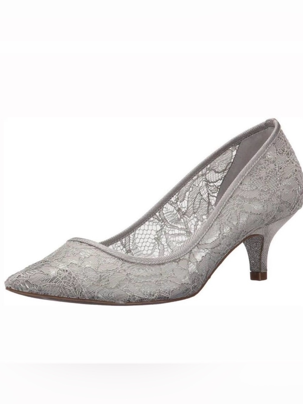 Women's Pointed Lace Kitten Heel Pumps in Silver - Adrianna Papell size 6 lois